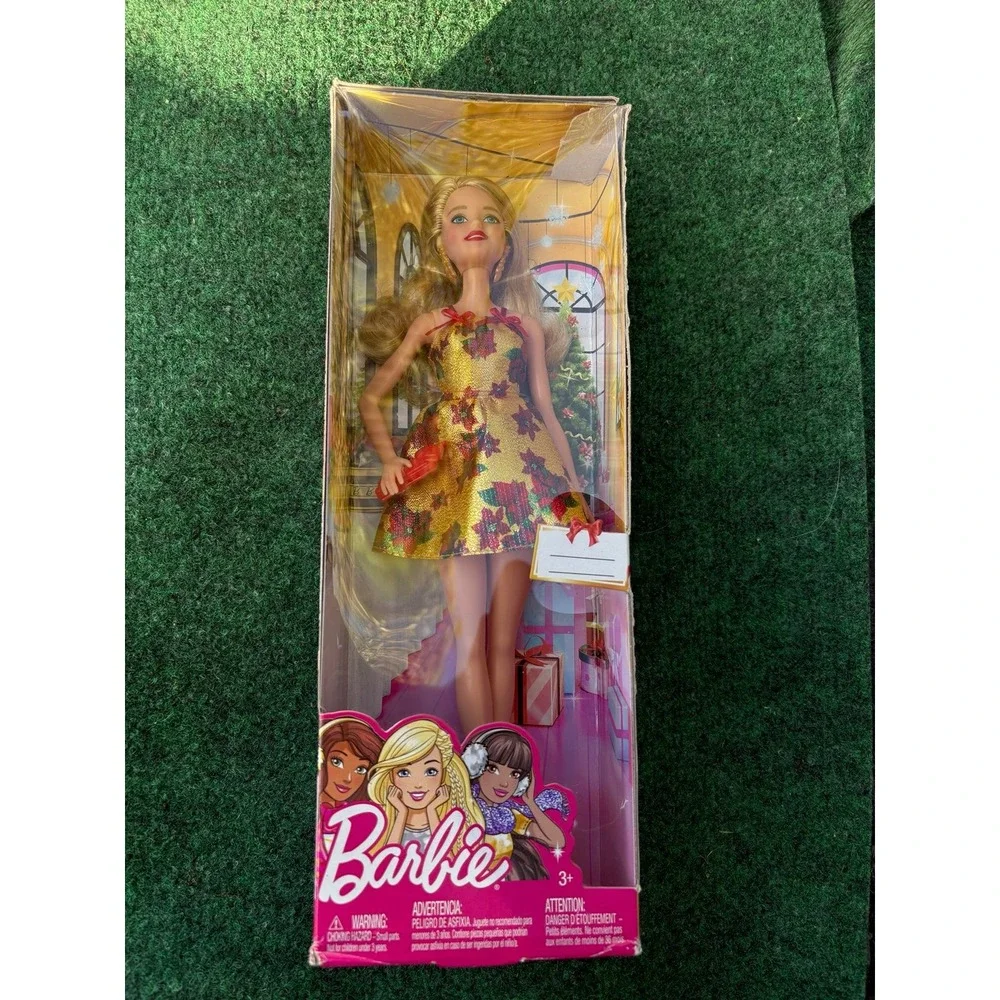 Barbie Holiday Doll 2017 Doll  Red & Gold Christmas Party Dress FTF78